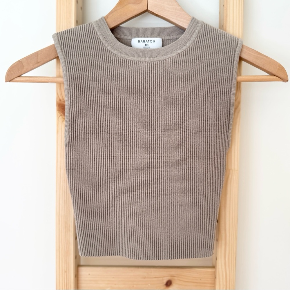 Babaton Sculpt Knit Tank Taupe Sleeveless Ribbed Top XXS Aritzia